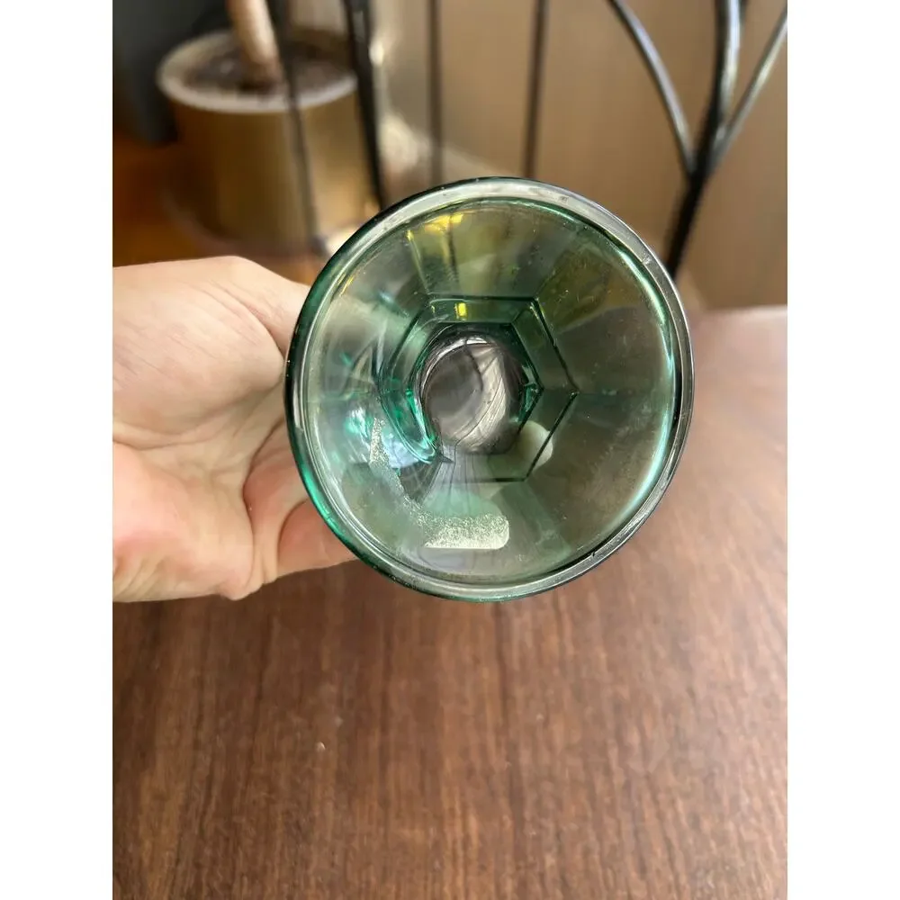 4 Vintage Emerald Green Indiana Glass Candlestick Holders
